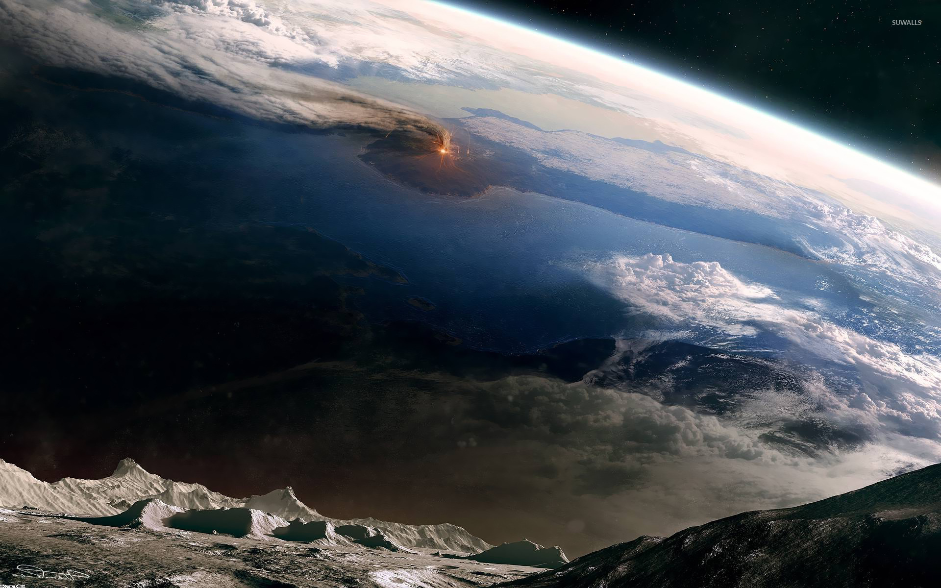Volcano Explosion View From Space , HD Wallpaper & Backgrounds