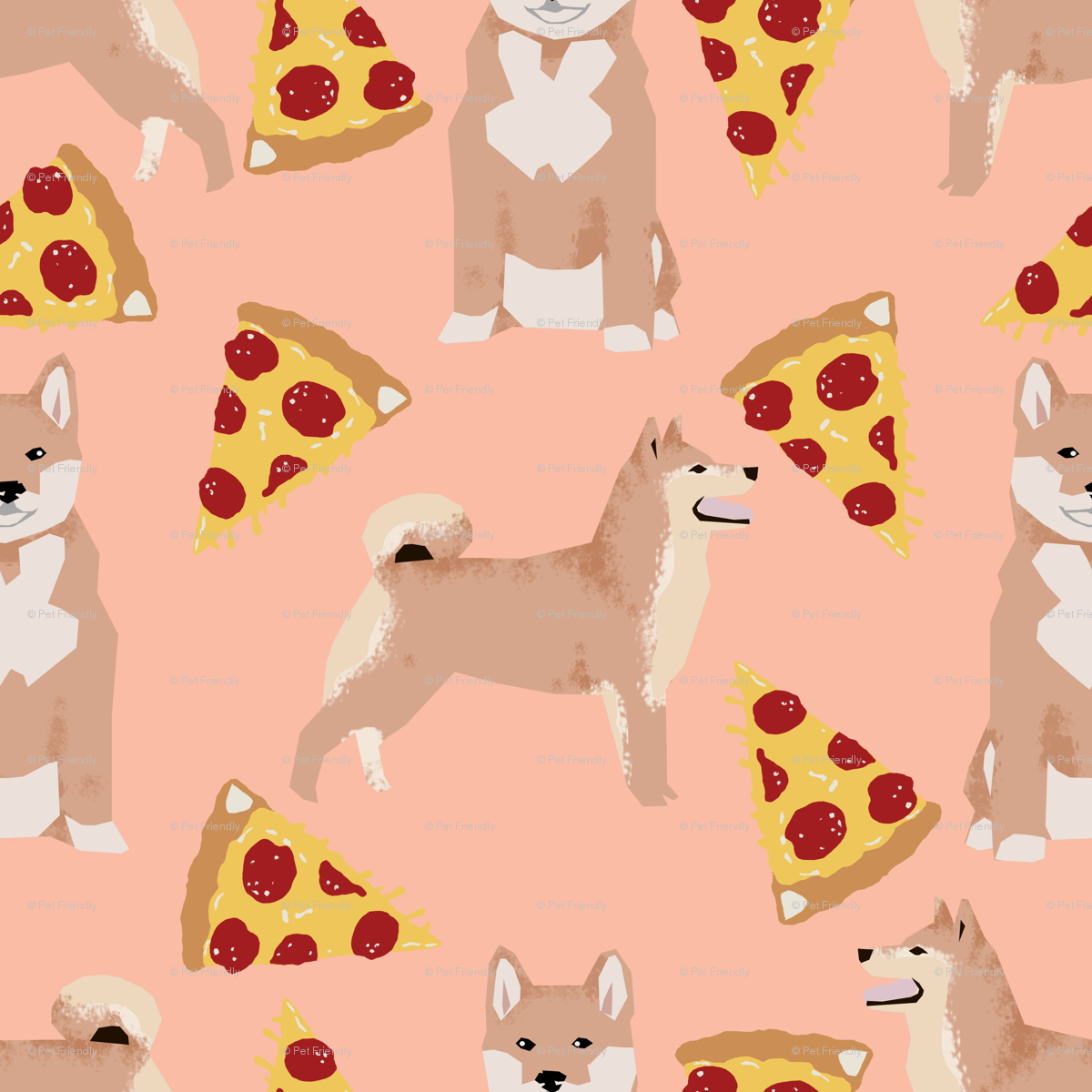 Shiba Inu Peach Pizza Dog Cute Pizza Fabric For Dog - Shiba Inu Wallpaper Cartoon , HD Wallpaper & Backgrounds