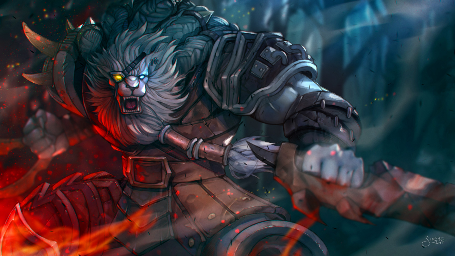 Rengar By Simoneferriero Hd Wallpaper Background Fan - League Of Legends Rengar Fan Art , HD Wallpaper & Backgrounds