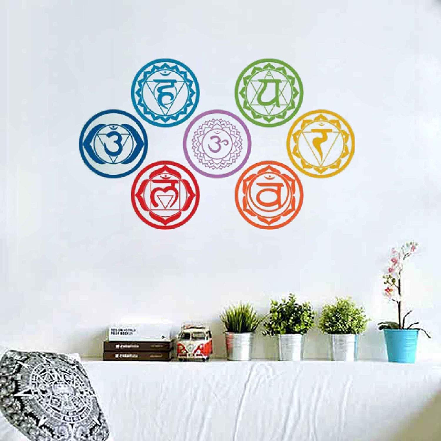 Colorful Symbol Picture Mandala Yoga Om Meditation - Symbols Of 7 Chakras , HD Wallpaper & Backgrounds