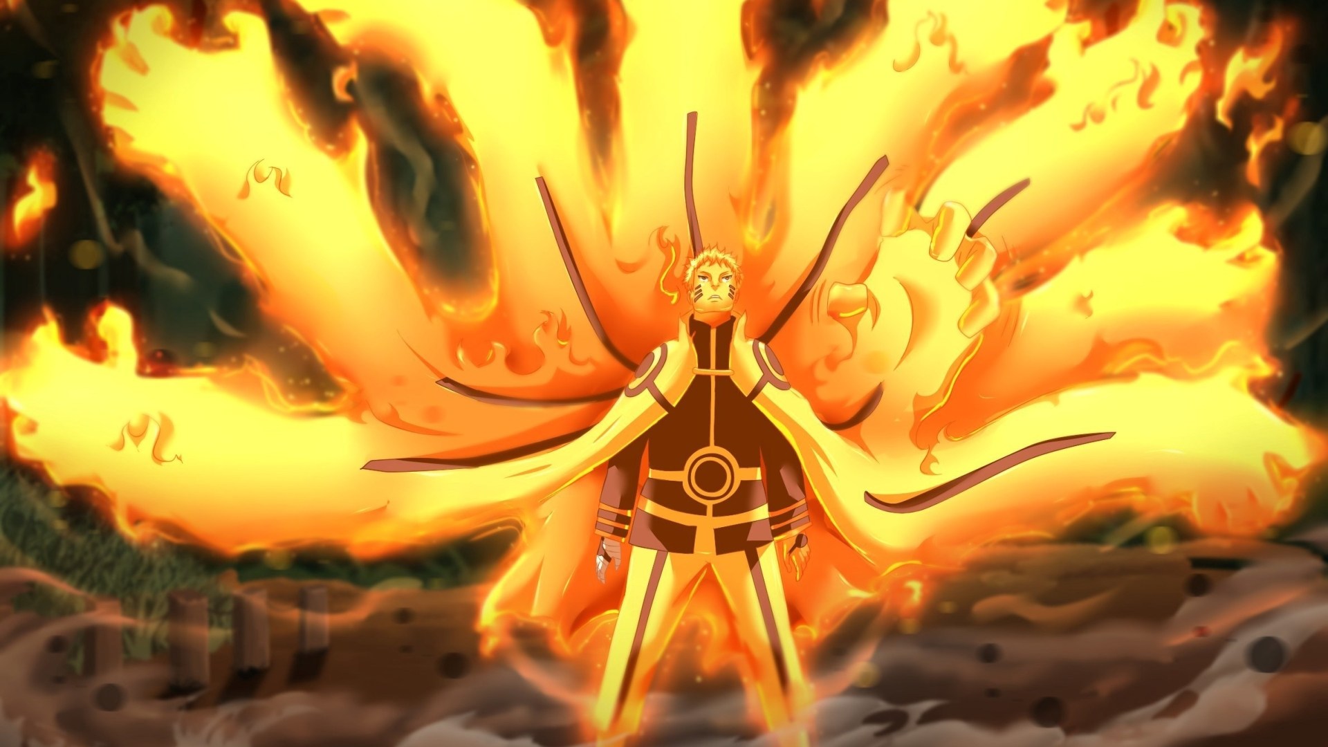 Uzumaki Naruto Nine-tails Chakra Mode Naruto 1080p - Naruto Hokage Kurama Mode , HD Wallpaper & Backgrounds