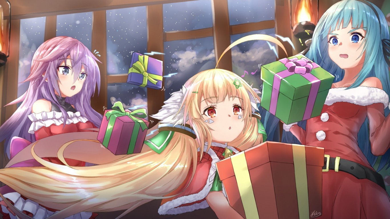 Anime Christmas 2018, Santa Claus Dress, Girls, Stars, - Anime Girl Sad Christmas , HD Wallpaper & Backgrounds