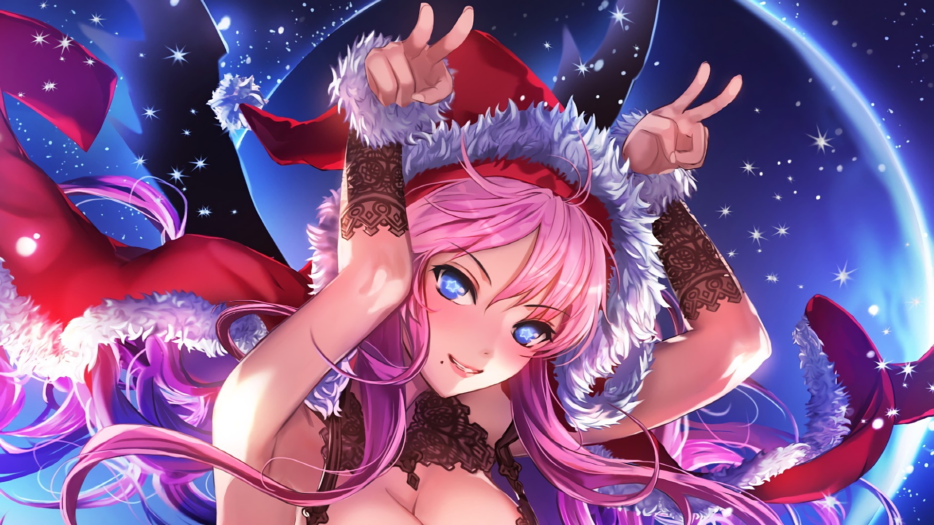 Anime Girl Pink Hair Christmas , HD Wallpaper & Backgrounds
