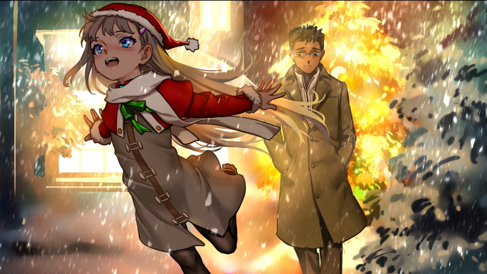 Anime Girl And Boy, Christmas 2018, Snow, Winter, Loli - Christmas Anime Wallpaper Snow , HD Wallpaper & Backgrounds