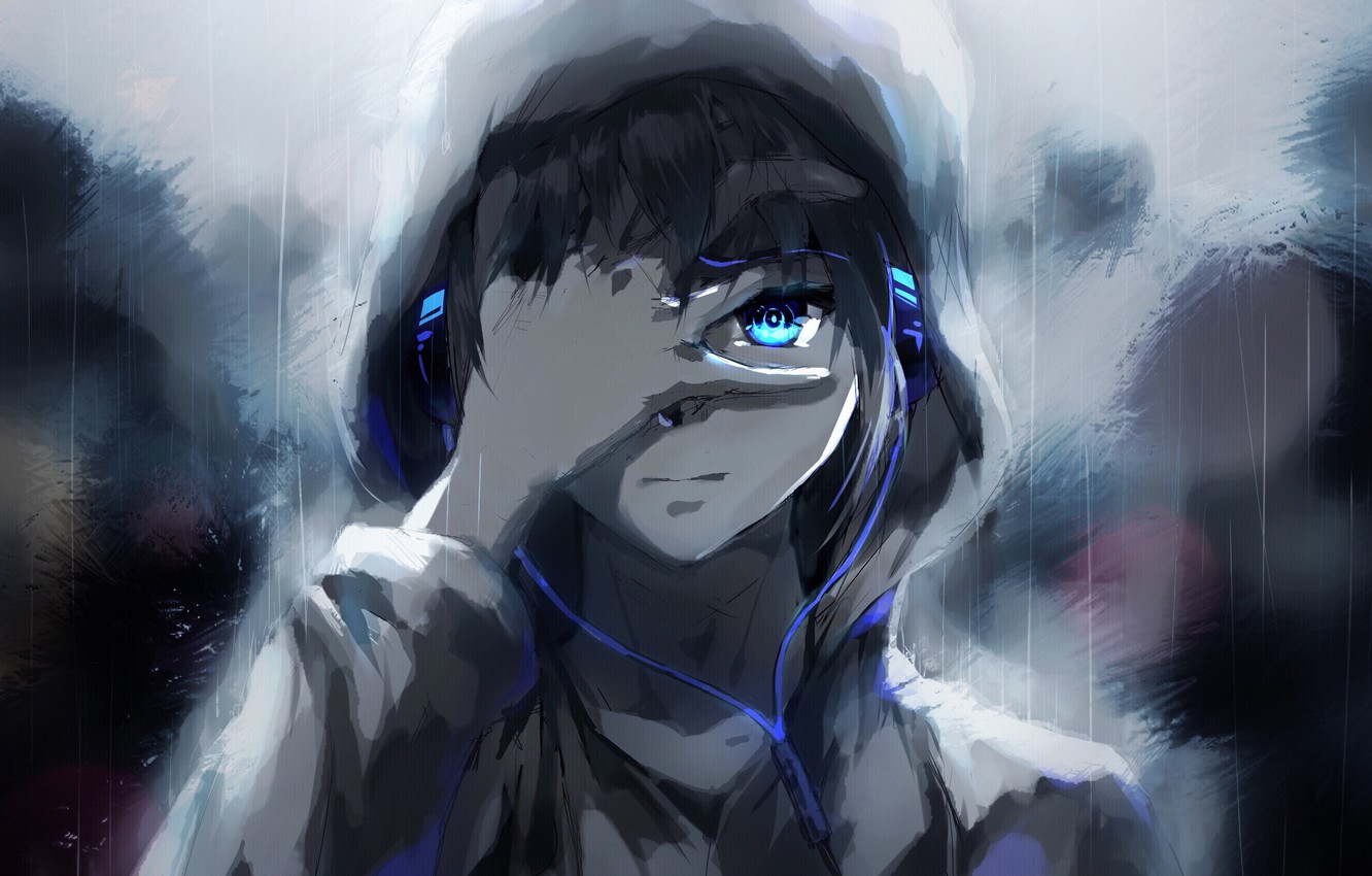 Photo Wallpaper People, Rain, Anime, Headphones, Tears, - Anime Wallpaper Boys , HD Wallpaper & Backgrounds