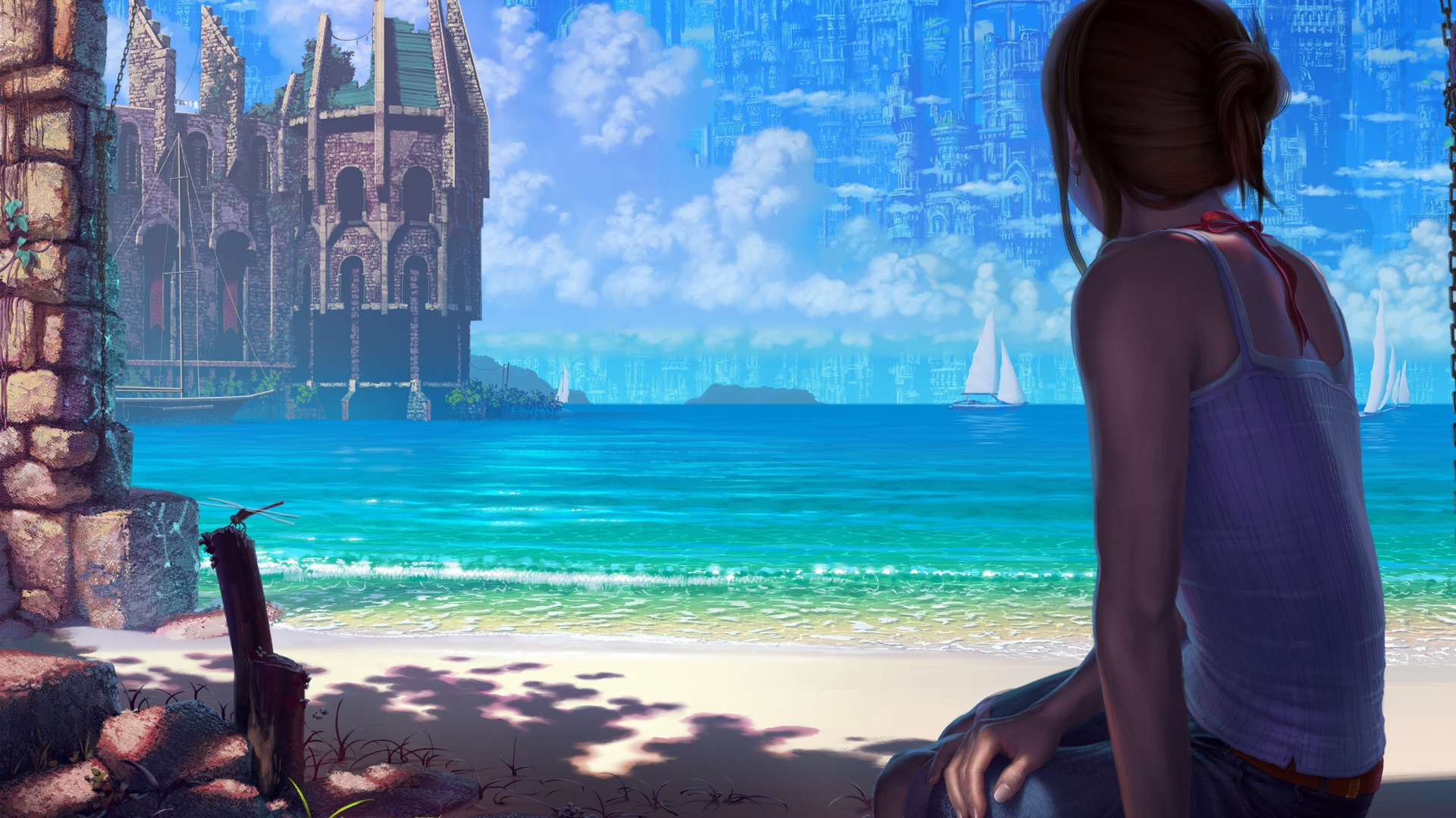 Anime Girl Ocean Ship , HD Wallpaper & Backgrounds