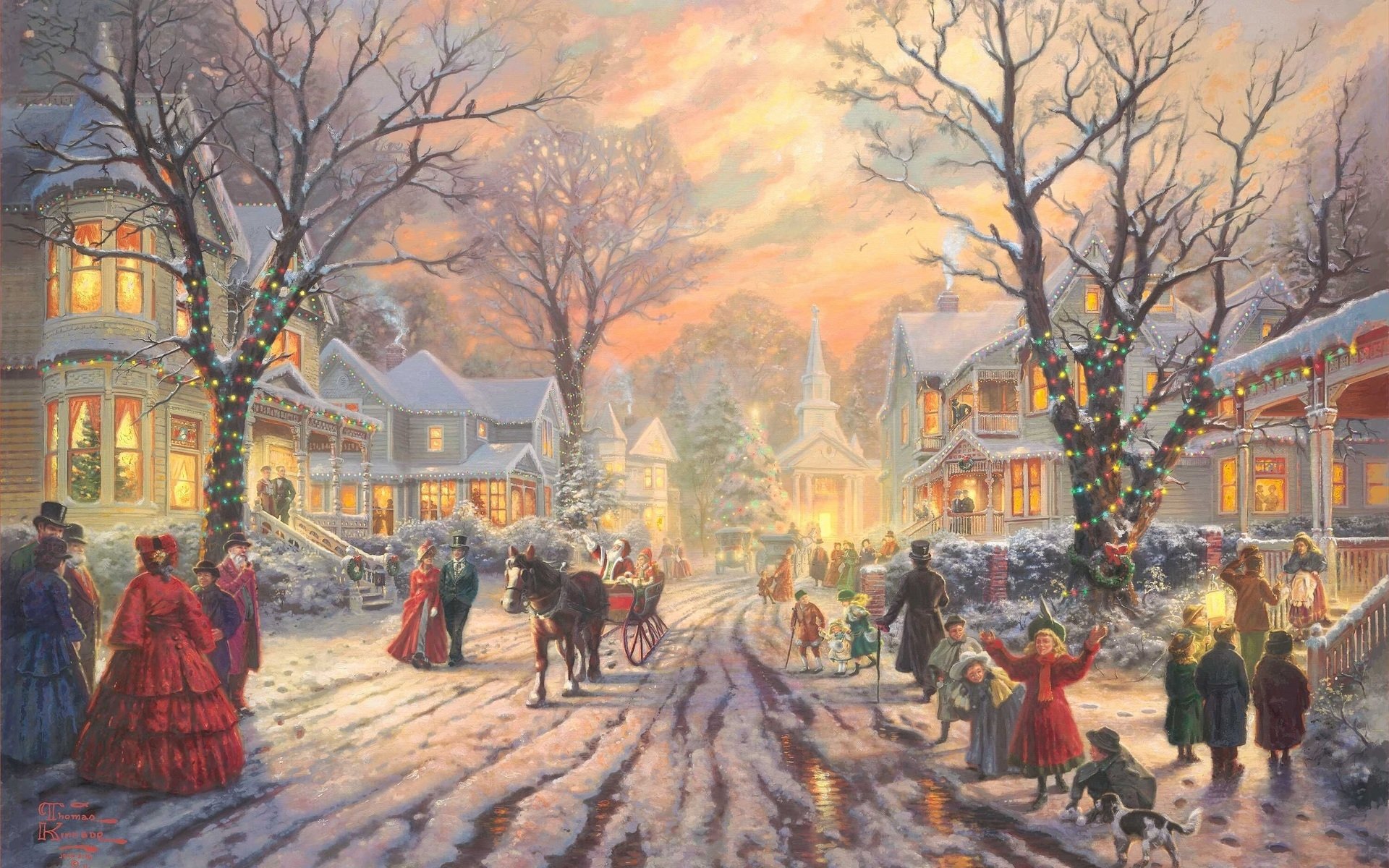 Christmas Thomas Kinkade , HD Wallpaper & Backgrounds