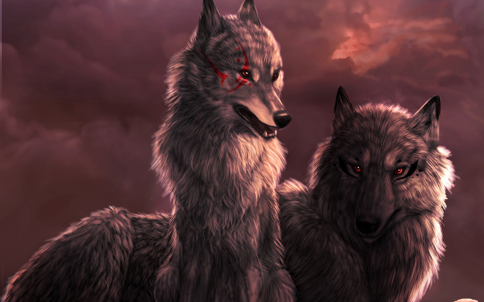 Red Eyes Wolf Artwork , HD Wallpaper & Backgrounds