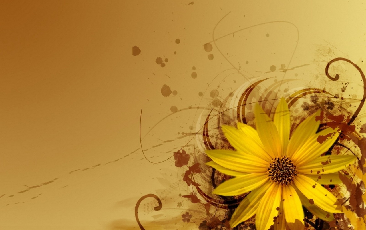 Yellow Flower Abstract Wallpapers - Brown Background With Flowers , HD Wallpaper & Backgrounds