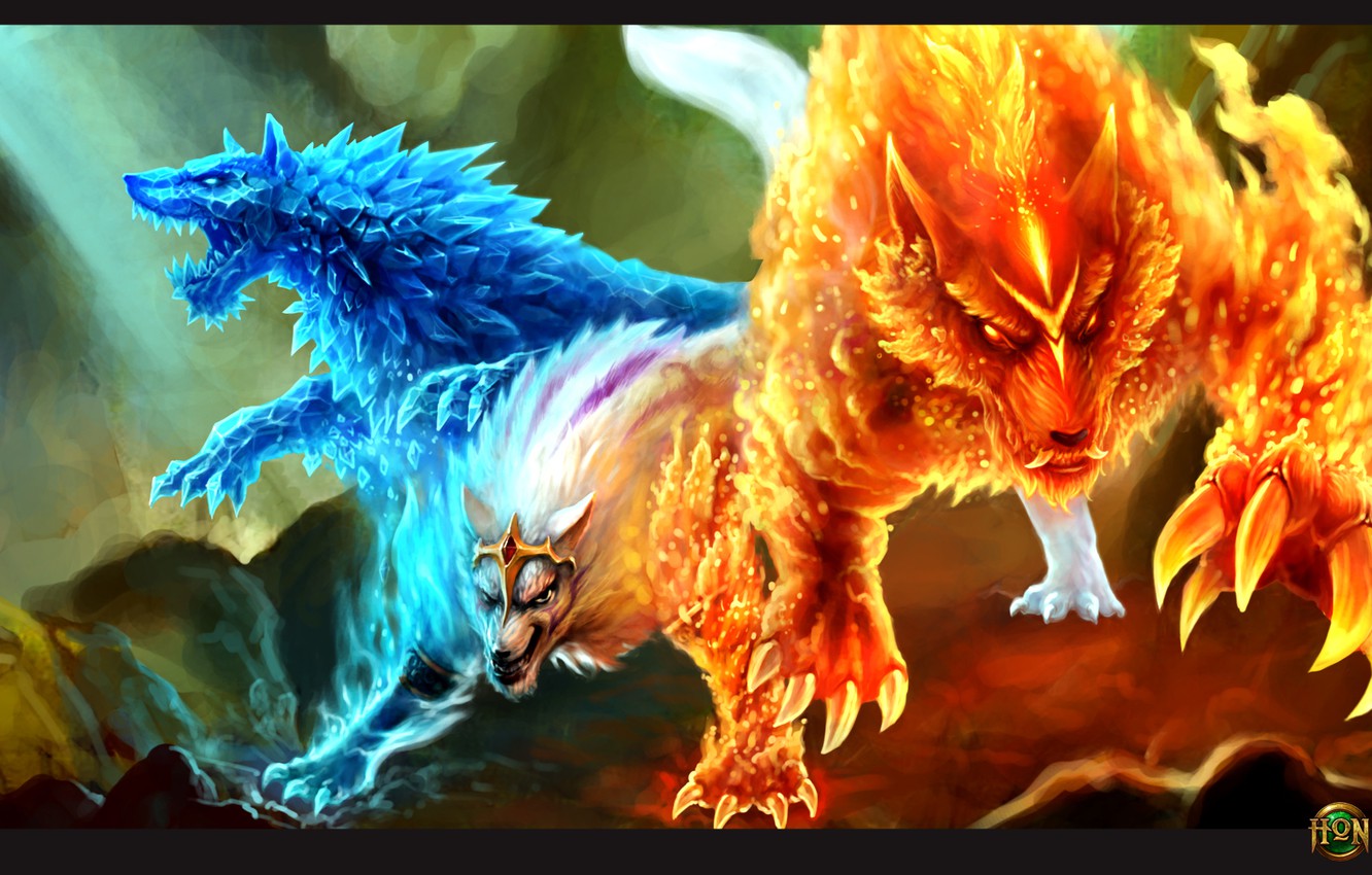 Photo Wallpaper Ice, Fire, Wolf, Hon, Heroes Of Newerth, - Heroes Of Newerth Heroes , HD Wallpaper & Backgrounds
