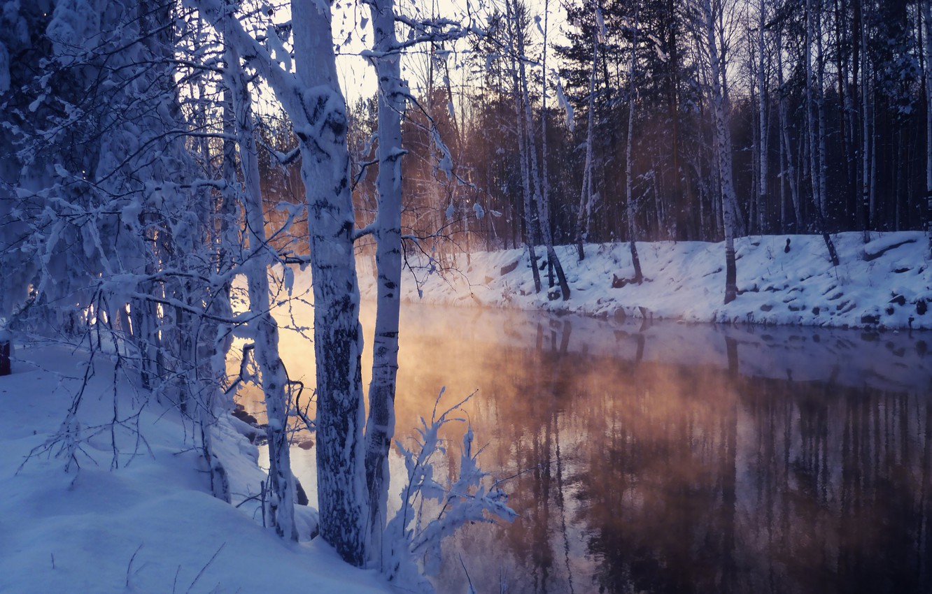 Photo Wallpaper Winter, Snow, Trees, Lake, Chill - Wallpaper , HD Wallpaper & Backgrounds