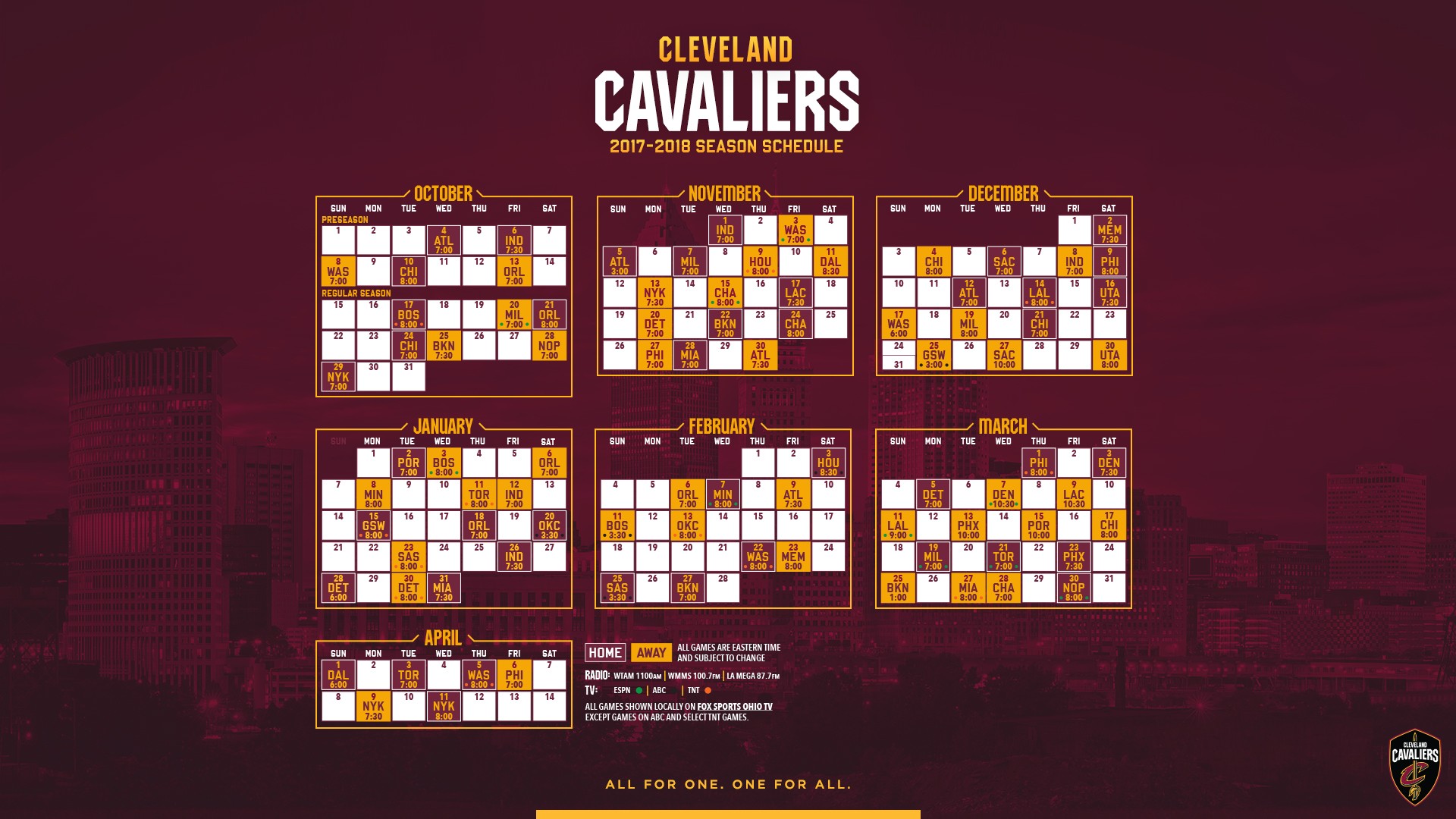 2017-18 Cleveland Cavaliers Schedule Wallpaper - Cavs Schedule 2017 2018 , HD Wallpaper & Backgrounds