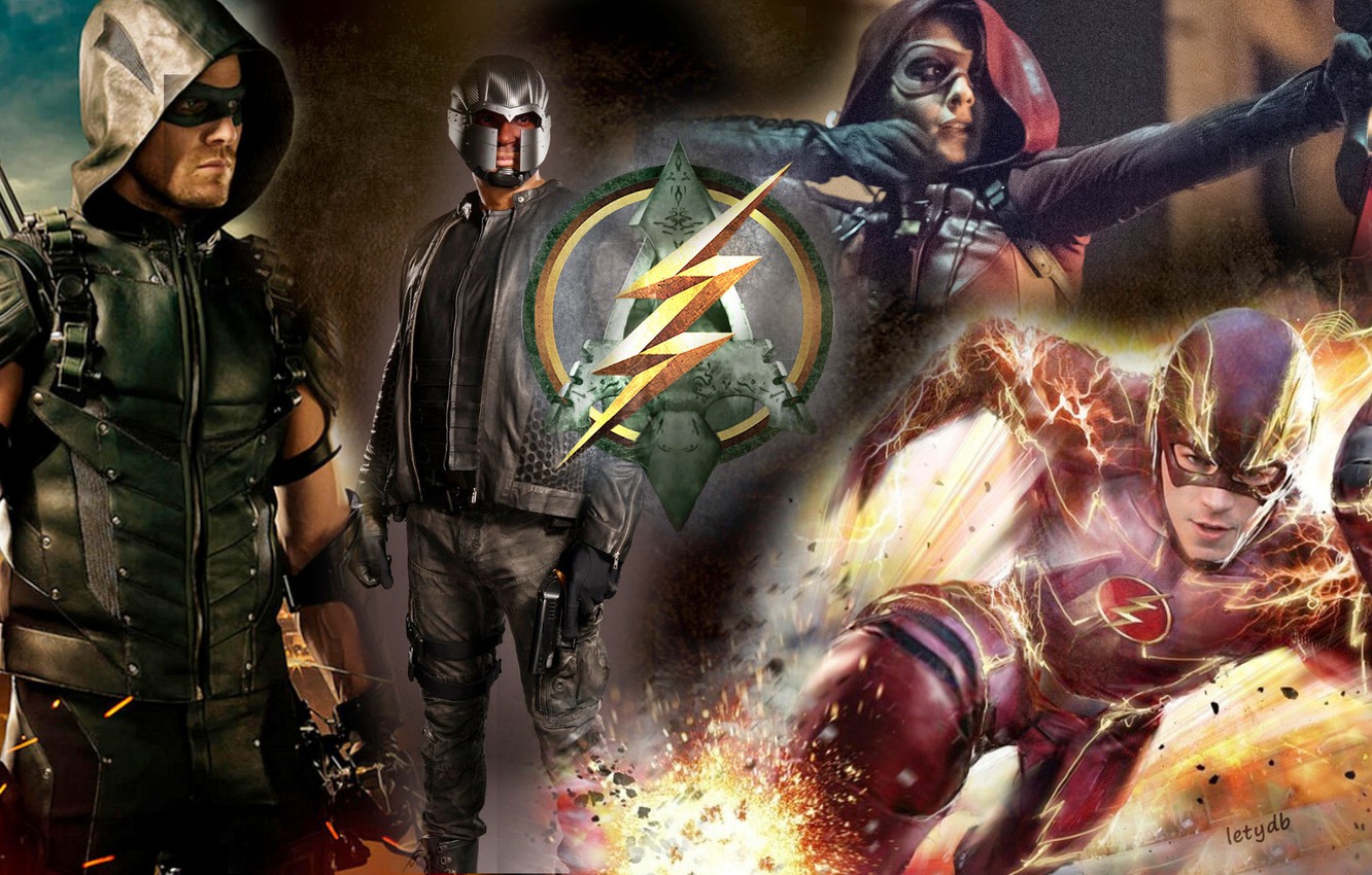 Photo Wallpaper Flash, Arrow, Barry Allen, Oliver Queen, - Green Arrow And Team , HD Wallpaper & Backgrounds