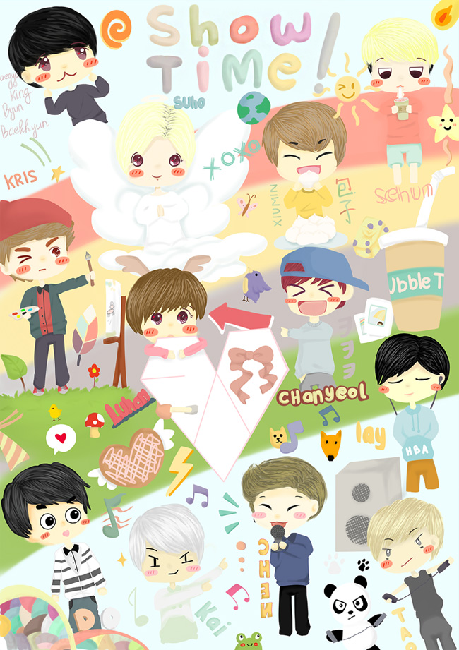 Exo Chibi Wallpaper - Cartoon , HD Wallpaper & Backgrounds