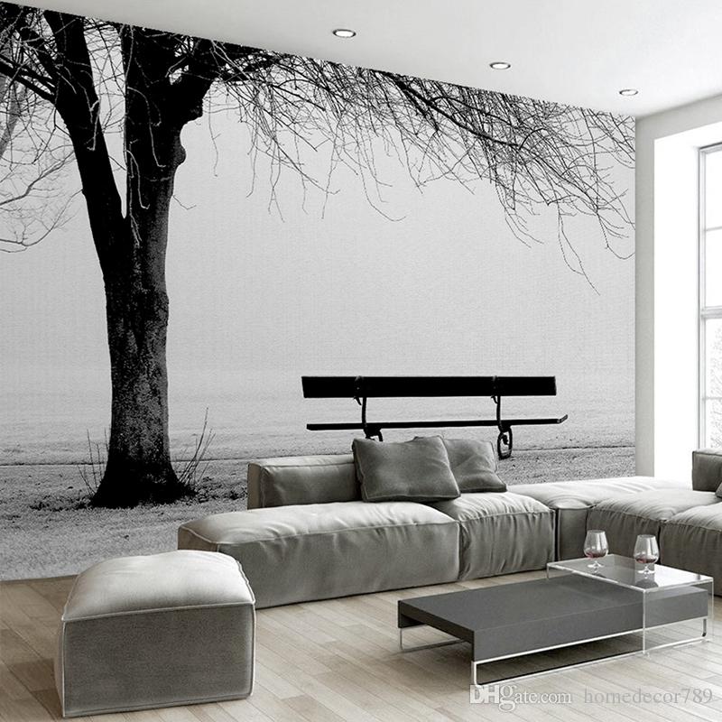 Custom 3d Photo Wallpaper Mural Black White Big Tree - Black And White Mural Painting , HD Wallpaper & Backgrounds