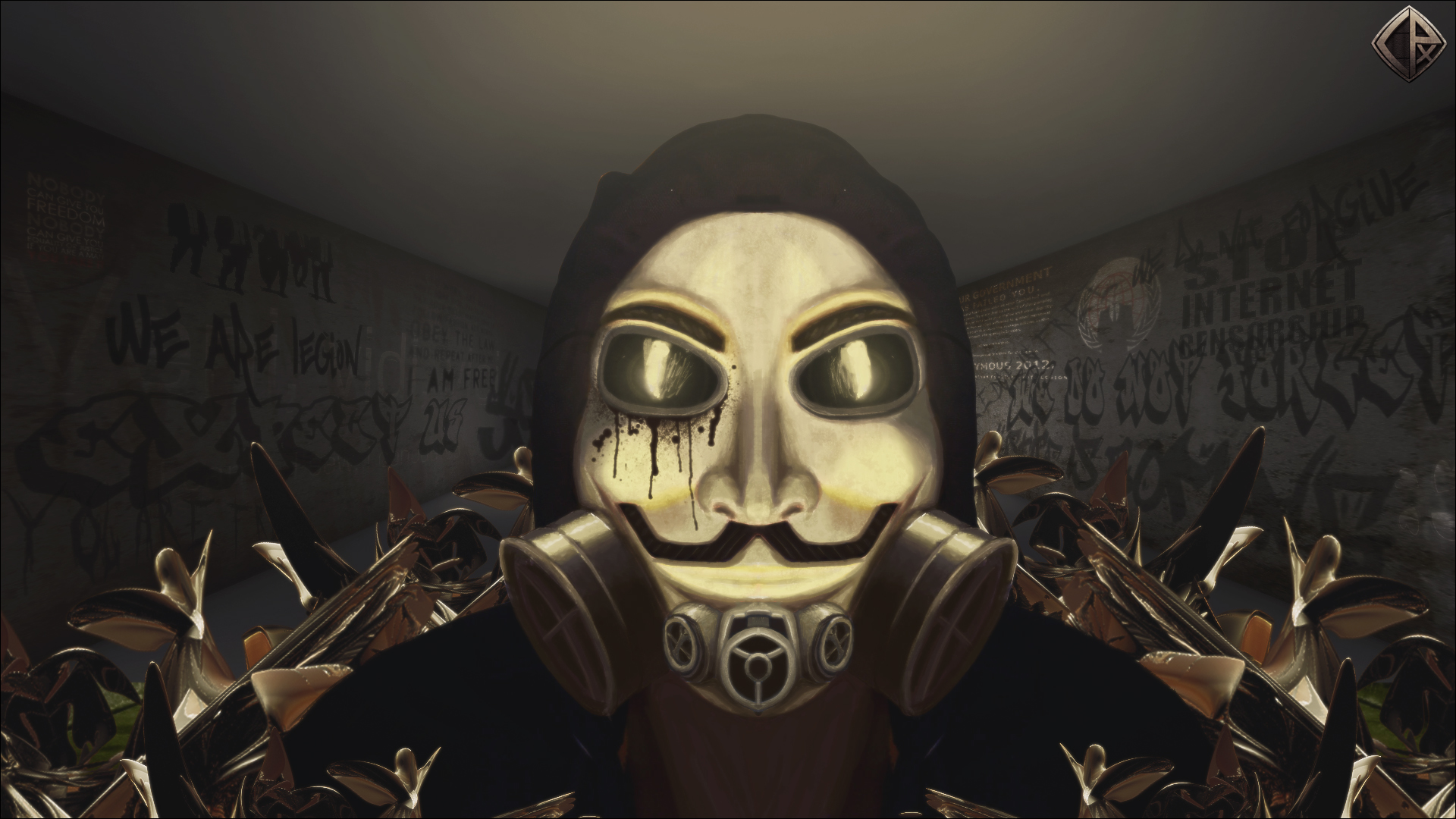 Anonymous Gas Mask Wallpaper By Corpex - Hacker With Gas Mask , HD Wallpaper & Backgrounds