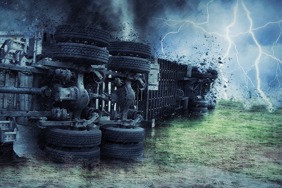 Truck, Semi, Crash, Storm, Tornado, Lightening, Overturned, - Truck Crash , HD Wallpaper & Backgrounds
