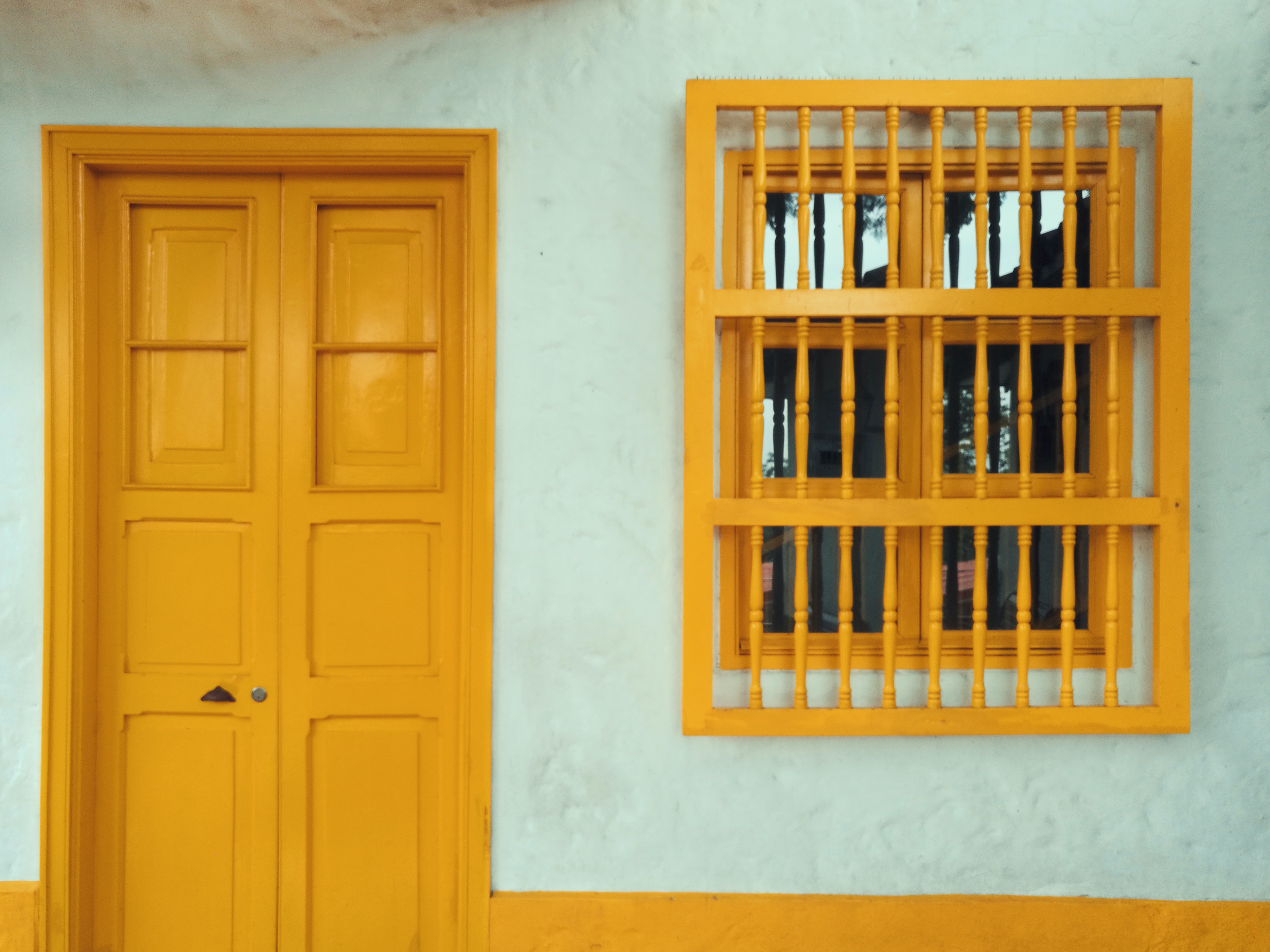 Yellow 8-panel Door Beside Window - Home Door , HD Wallpaper & Backgrounds