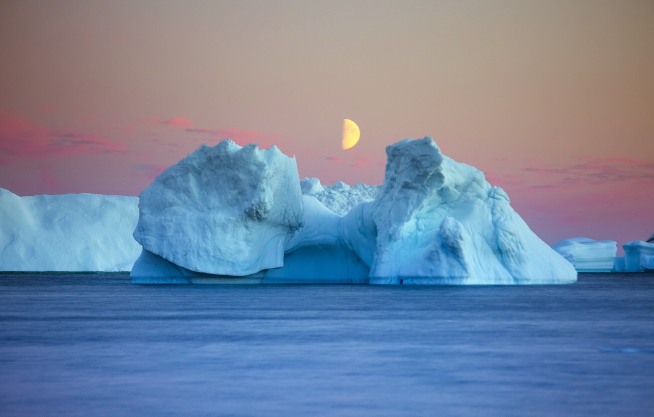 Photo Wallpaper Sea, Ice, Good Night - Iceberg Moon , HD Wallpaper & Backgrounds