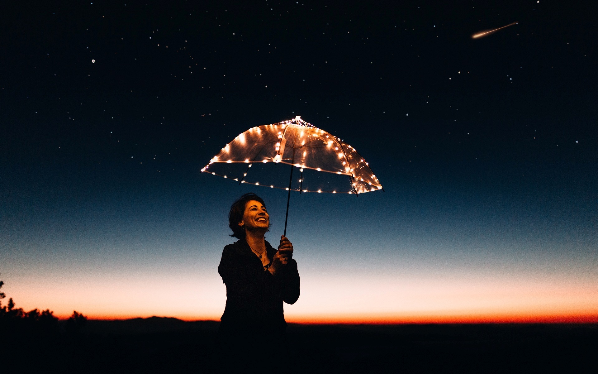 Natural Good Night Woman With Lighting Umbrella Wallpaper - Full Hd Happy Life , HD Wallpaper & Backgrounds