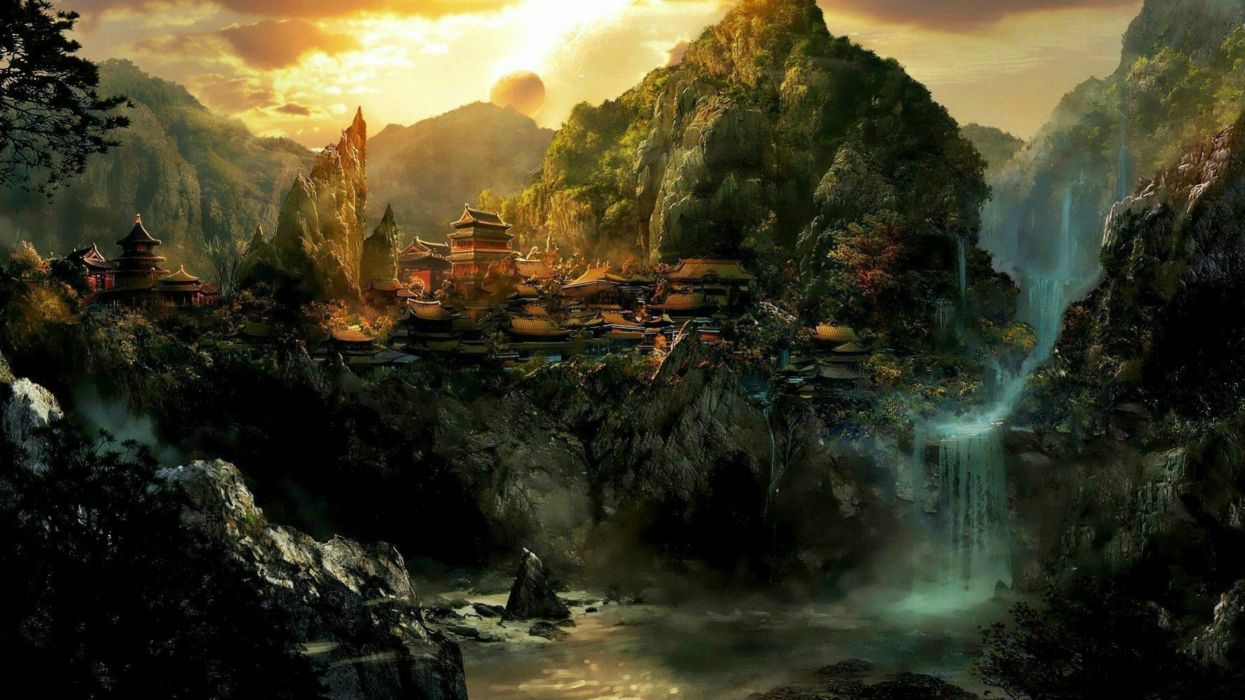 Fantasy Landscape Art Artwork Nature Scenery Wallpaper - Asian Fantasy Landscape , HD Wallpaper & Backgrounds