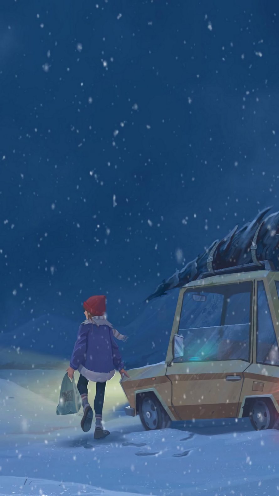Winter Night Cartoon Wallpaper Iphone , HD Wallpaper & Backgrounds