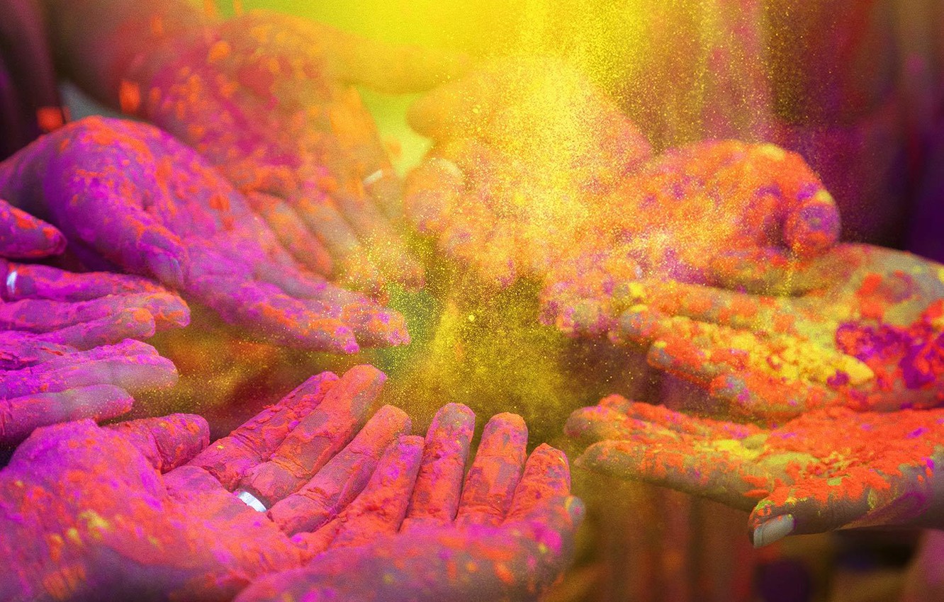 Photo Wallpaper Paint, Spring, Hands, India, Palm, - Happy Holi Images In Telugu , HD Wallpaper & Backgrounds