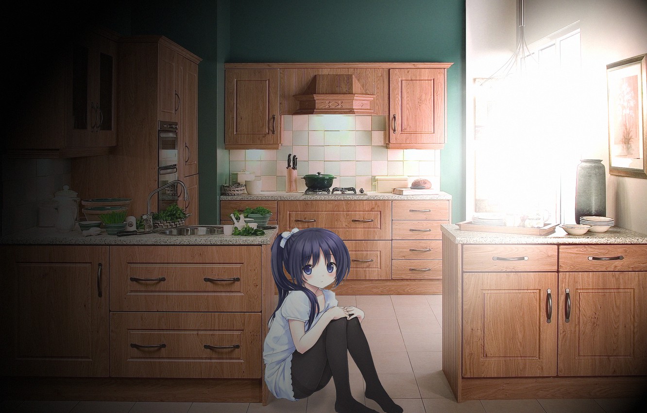 Photo Wallpaper Girl, Morning, Kitchen, The Rays Of - Anime Kitchen , HD Wallpaper & Backgrounds