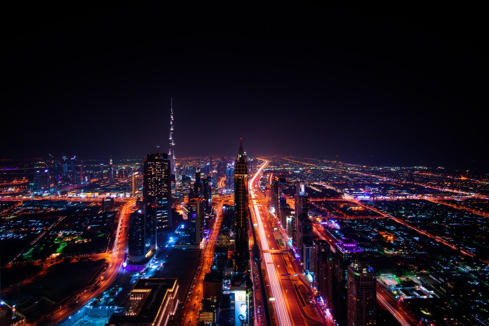 Bird View Of Dubai Late Night Wallpaper - Night City Landscape , HD Wallpaper & Backgrounds