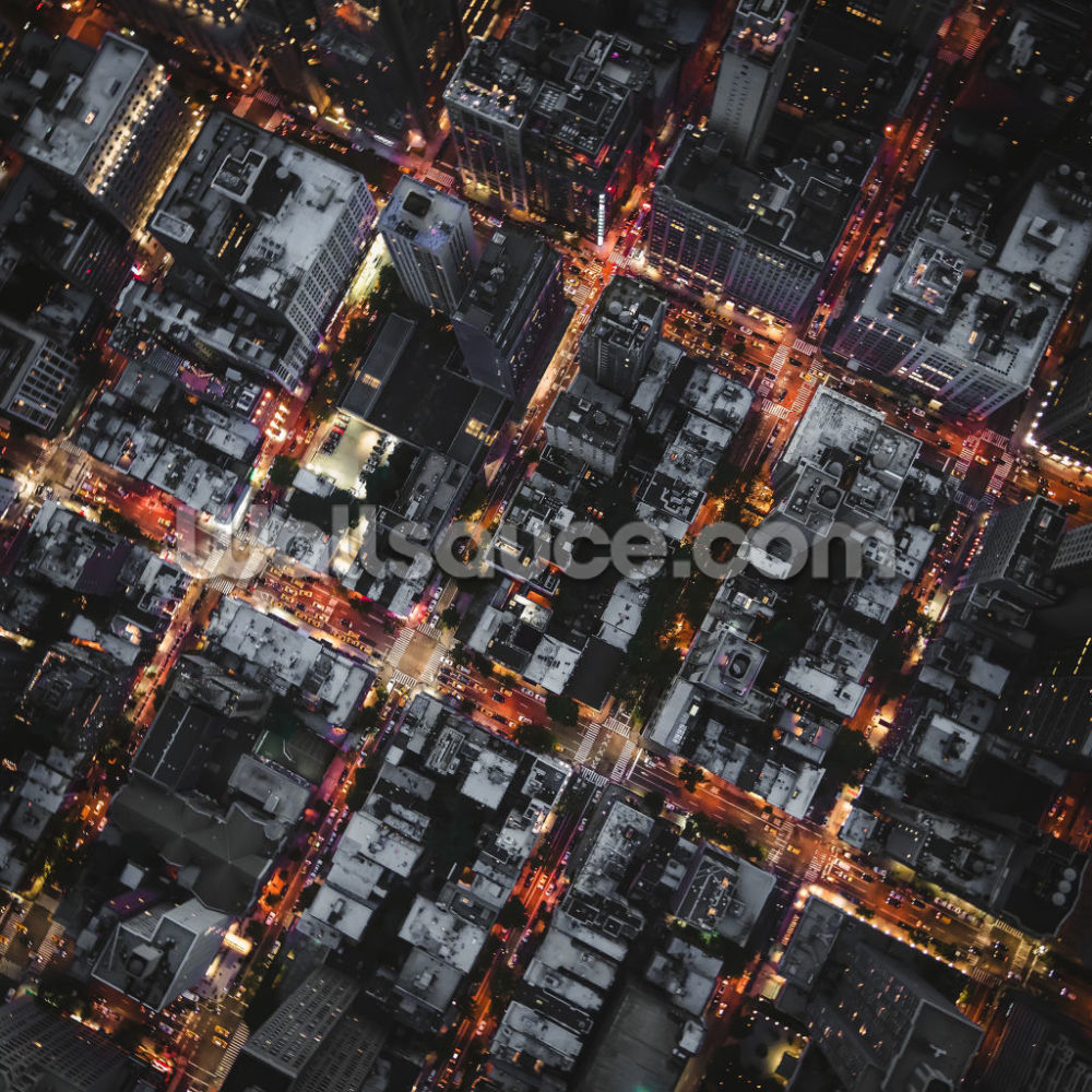 Aerial View Of Illuminated City At Night Mural Wallpaper - City , HD Wallpaper & Backgrounds