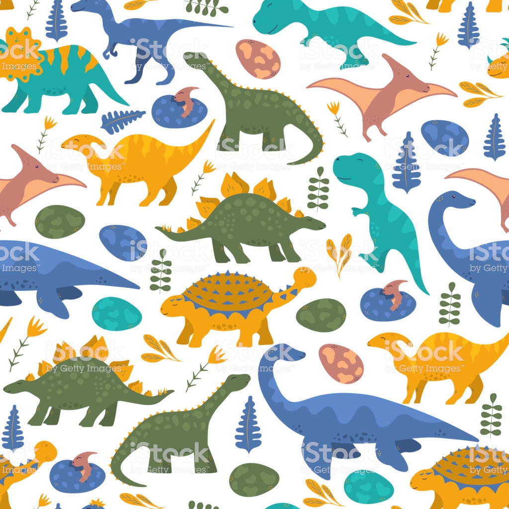 Floral Colorful Dinosaur Seamless Pattern For Kids - Dinosaur , HD Wallpaper & Backgrounds