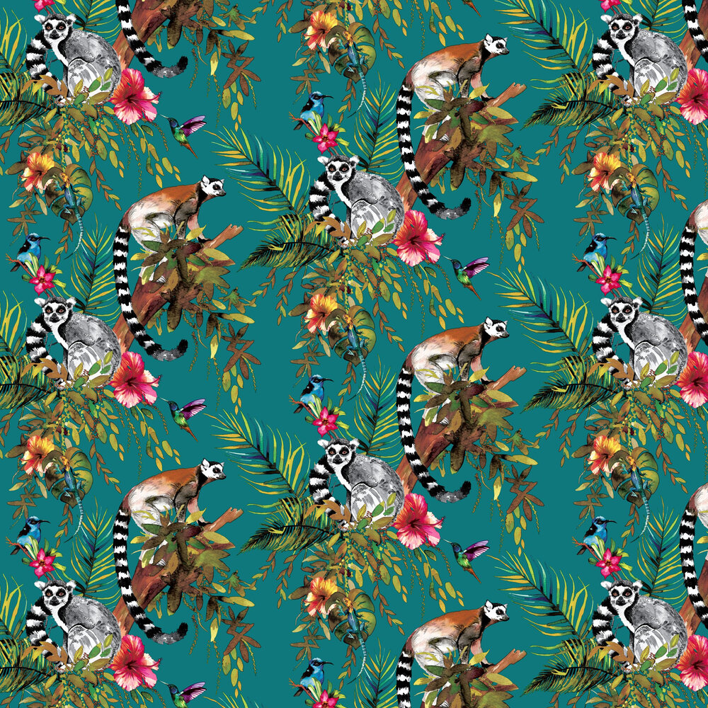 Albany Lemur Teal Wallpaper - Lemur Wallpaper Teal , HD Wallpaper & Backgrounds