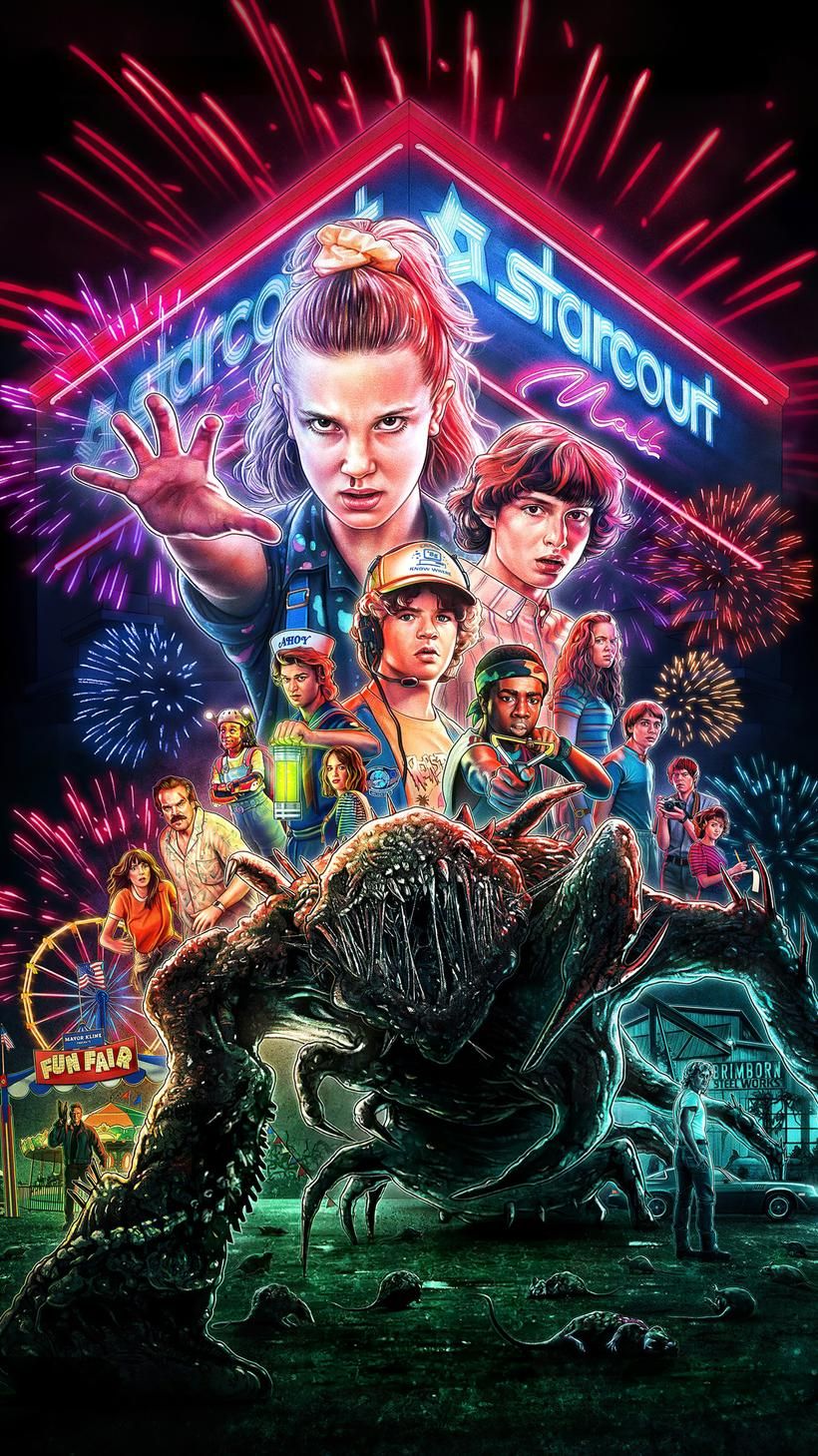 Cartoon Image Of All Of The Characters In Neon Colors, - Stranger Things , HD Wallpaper & Backgrounds