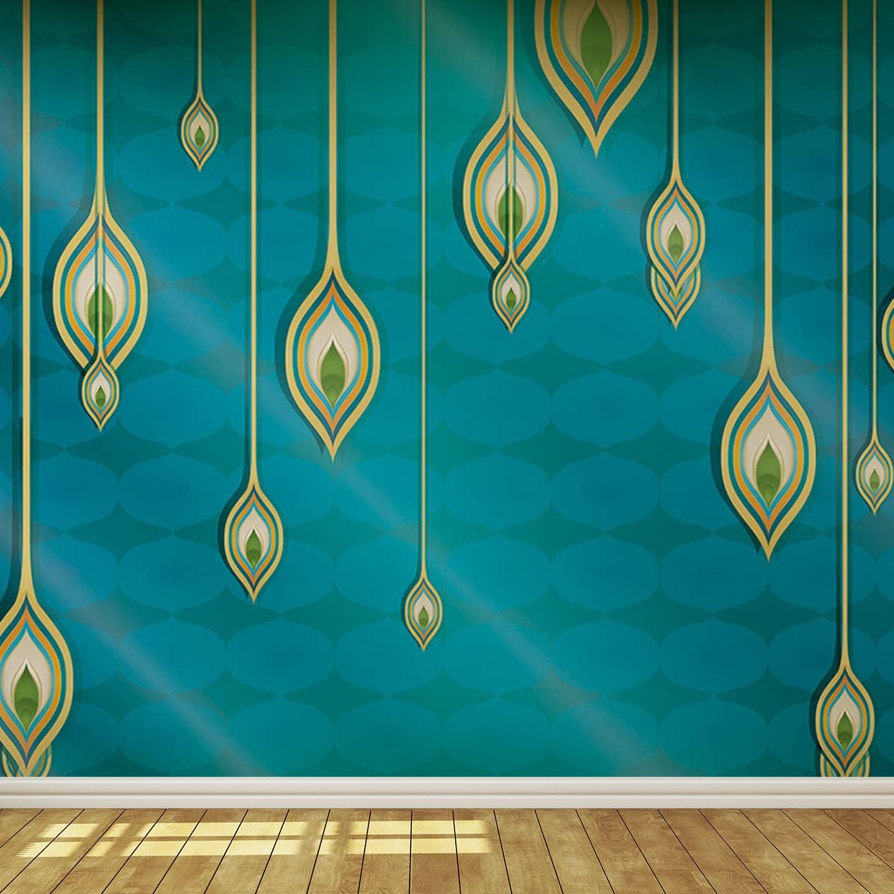 Blue Teal And Gold Exotic Indian Design Wallpaper Mural - Indian Design , HD Wallpaper & Backgrounds