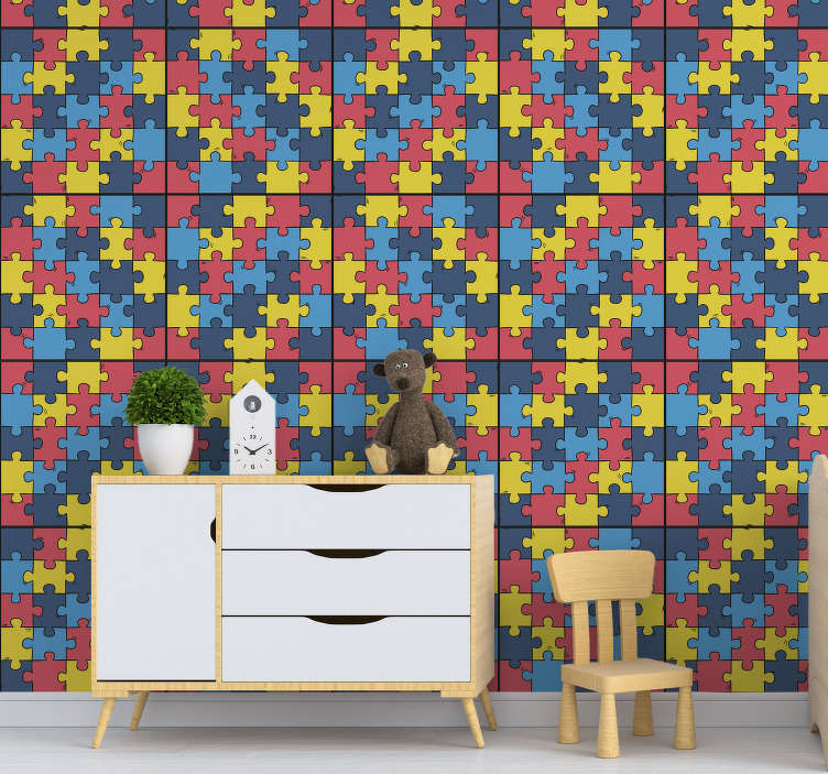 Rainbow Jigsaw Pattern Wallpaper - Interior Design , HD Wallpaper & Backgrounds