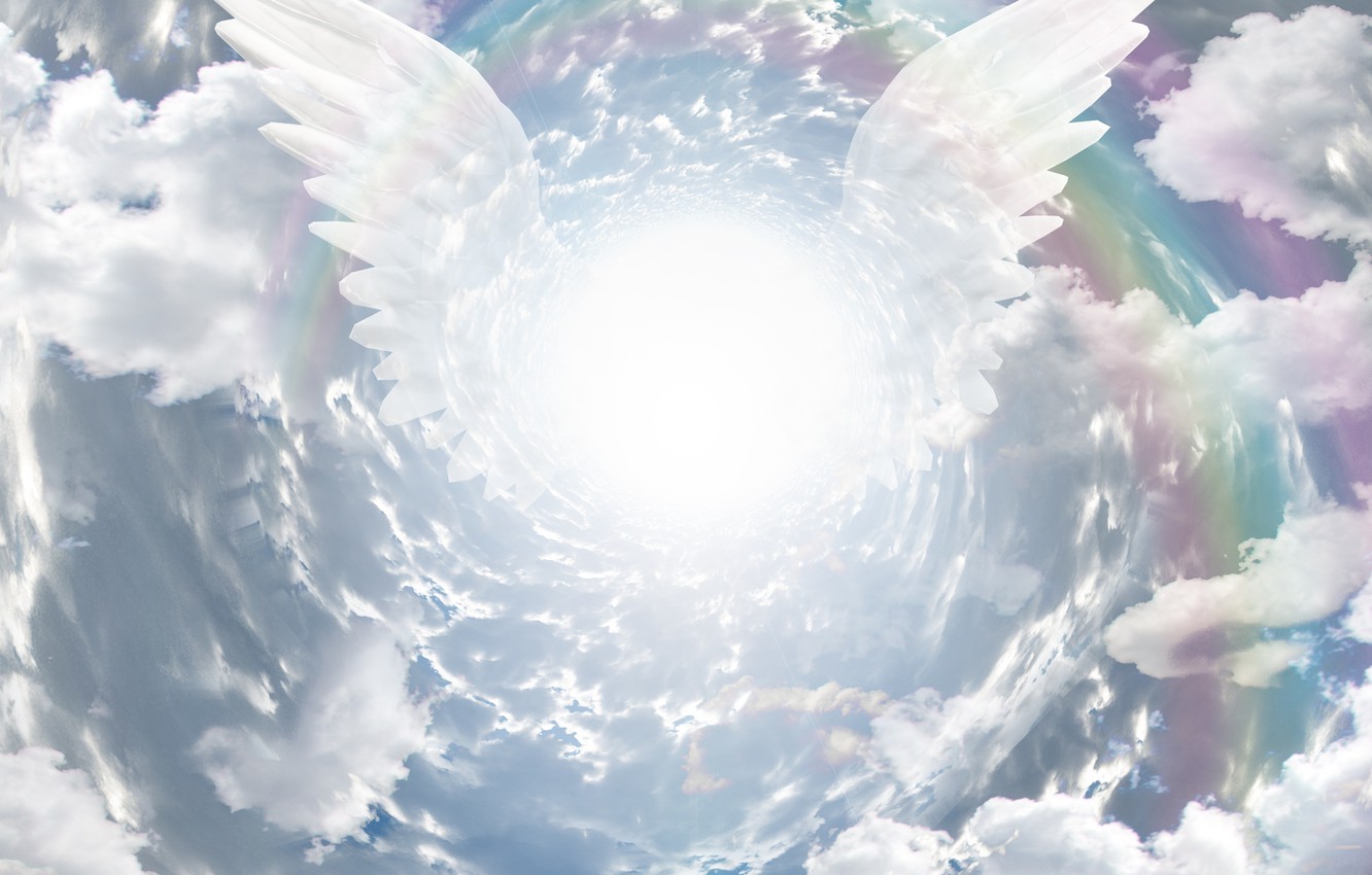 Photo Wallpaper The Sky, Clouds, Wings, Angel - Angel Wings With Clouds , HD Wallpaper & Backgrounds