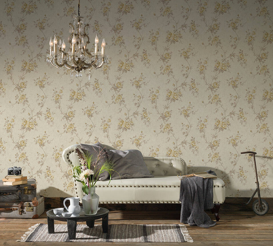 Création Wallpaper Flowers, Beige, Brown, Cream - Tapete Fein Gestreift Beige , HD Wallpaper & Backgrounds