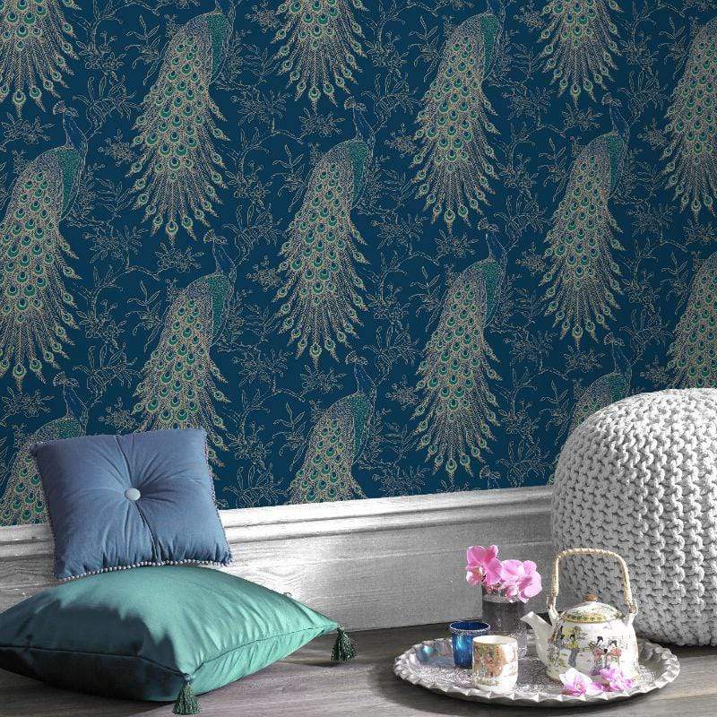 Blue And Gold Peacock Wallpaper - Carta Da Parati Pavone , HD Wallpaper & Backgrounds