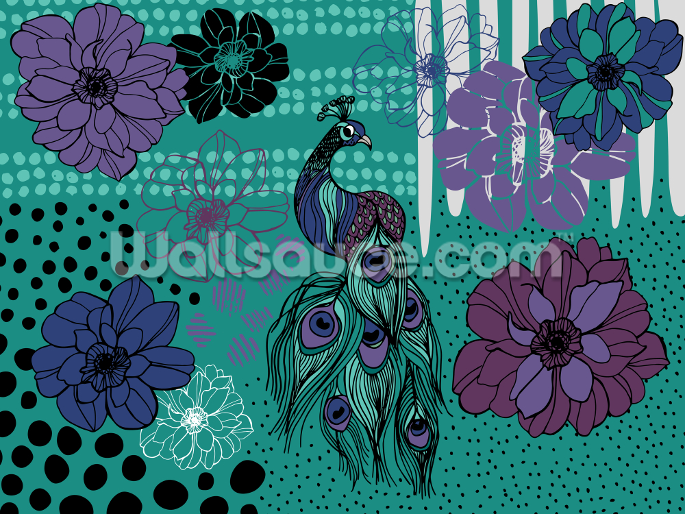 Soul Birds Peacock Mural Wallpaper - Illustration , HD Wallpaper & Backgrounds
