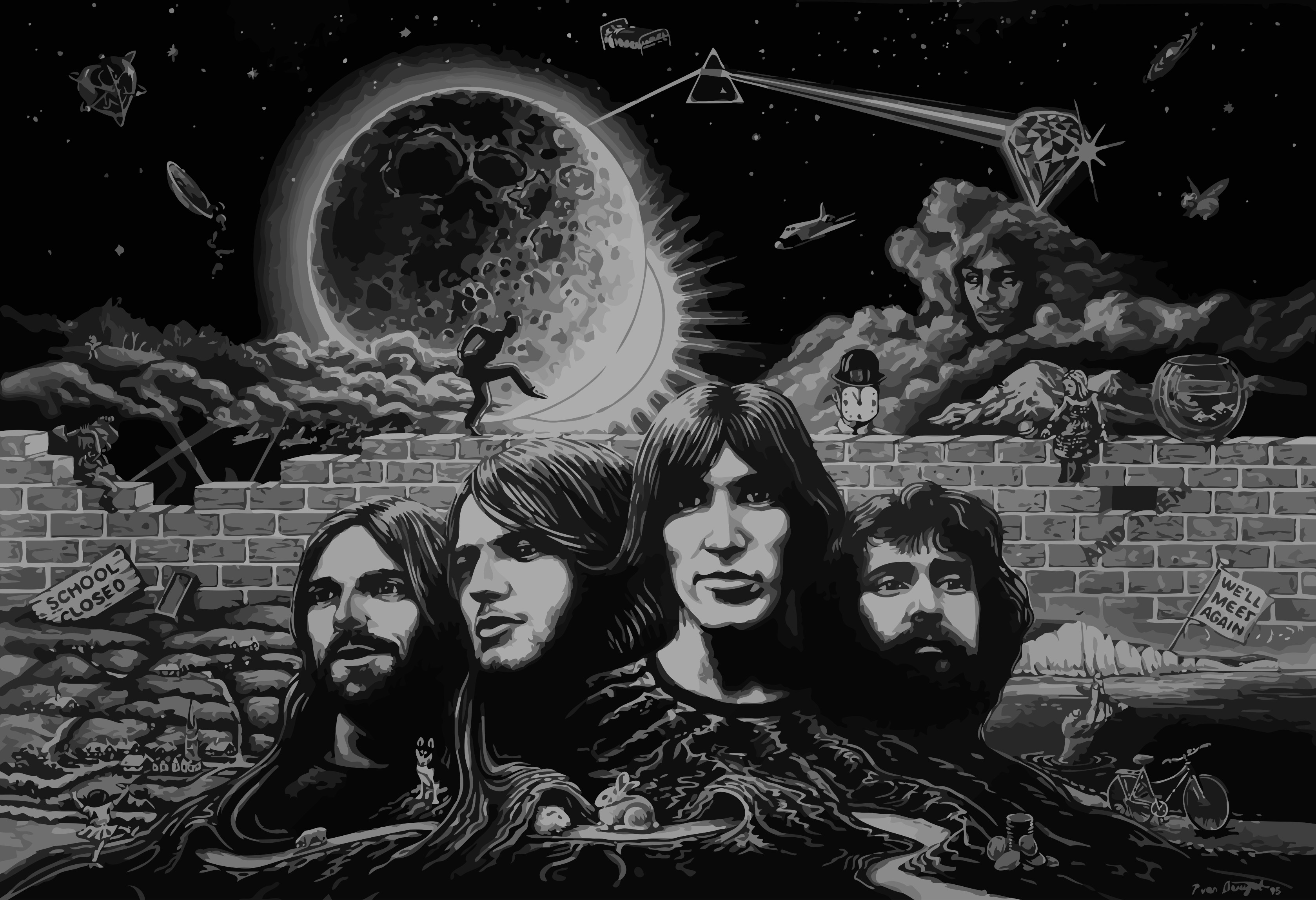 Pink Floyd Black And White , HD Wallpaper & Backgrounds