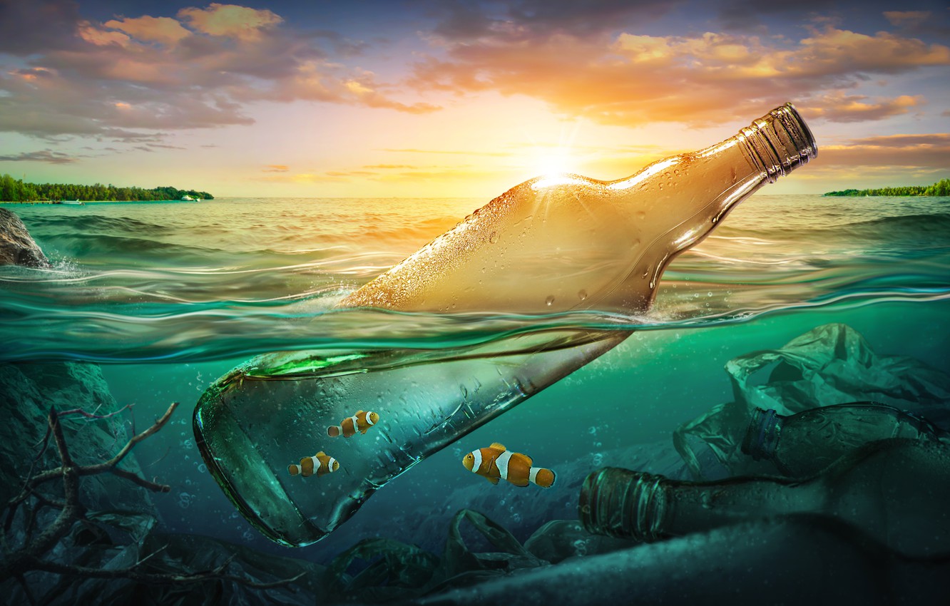 Wallpaper Sea, Fish, Garbage, The Ocean, Bottle, Pollution - Ocean Pollution , HD Wallpaper & Backgrounds