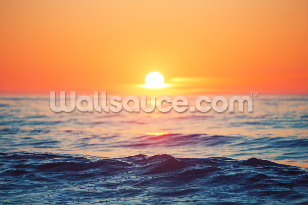 Orange Sunrise At Sea Wall Mural - Sun Set On The Beach , HD Wallpaper & Backgrounds
