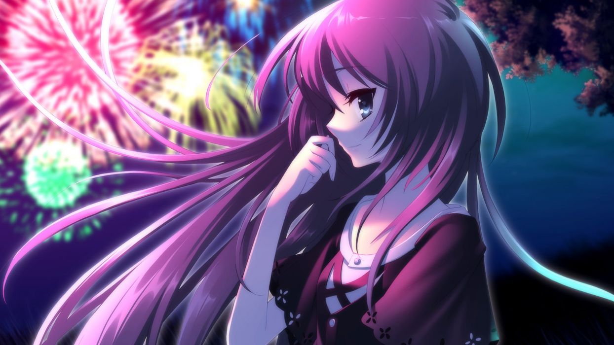 Anime Girl Beautiful Cute Happy Girls Beauty Sweet - Violet Hair Anime Girl , HD Wallpaper & Backgrounds