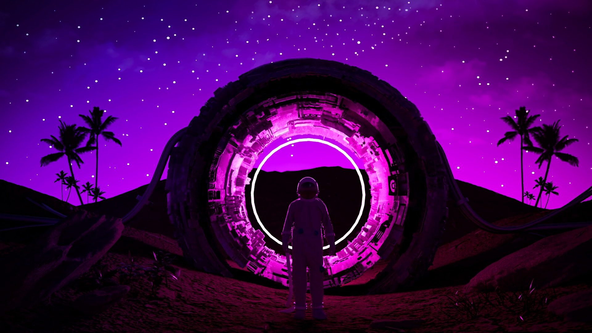 Wallpaper Astronaut, Ring, Neon, Glow, Dark - Neon Astronaut (#2847303