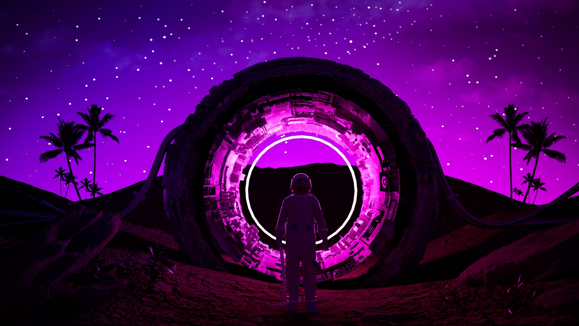 Wallpaper Astronaut, Ring, Neon, Glow, Dark - Neon Astronaut , HD Wallpaper & Backgrounds