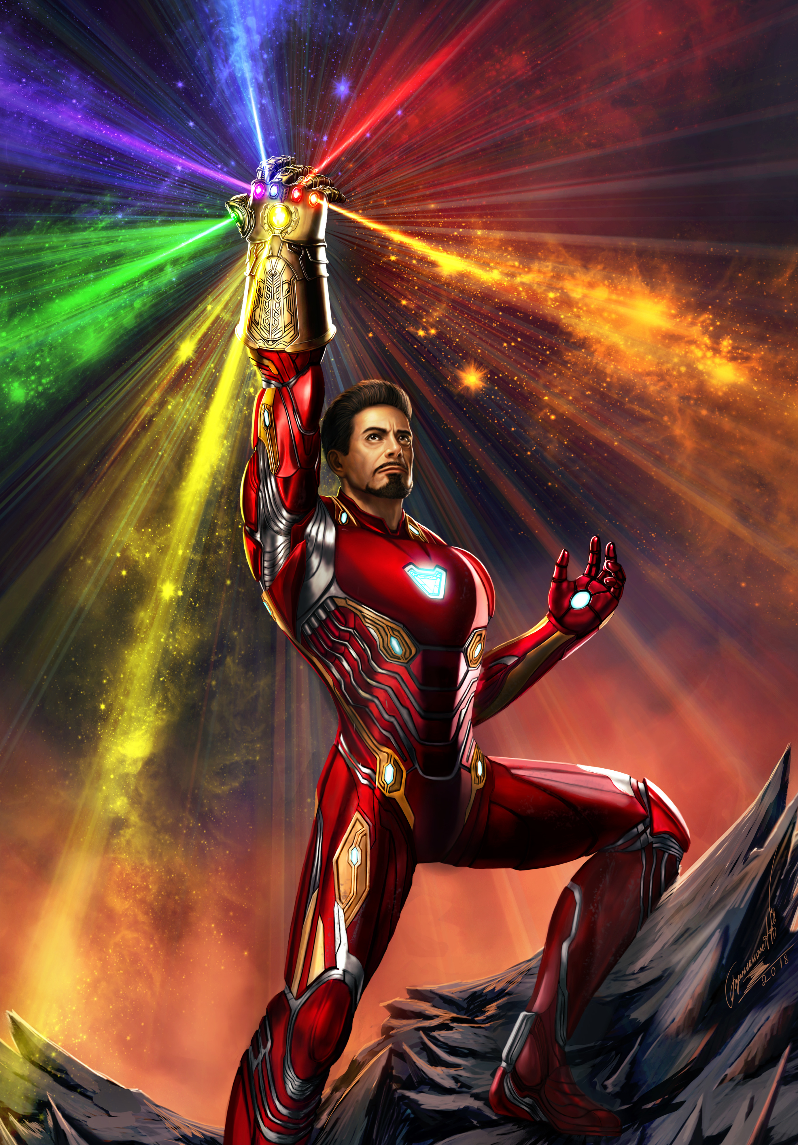 Tony Stark With Infinity Gauntlet , HD Wallpaper & Backgrounds