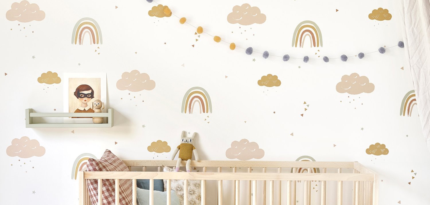 Rainbows Wallpaper By Hibou Home - Unisex Baby Bedroom Ideas , HD Wallpaper & Backgrounds