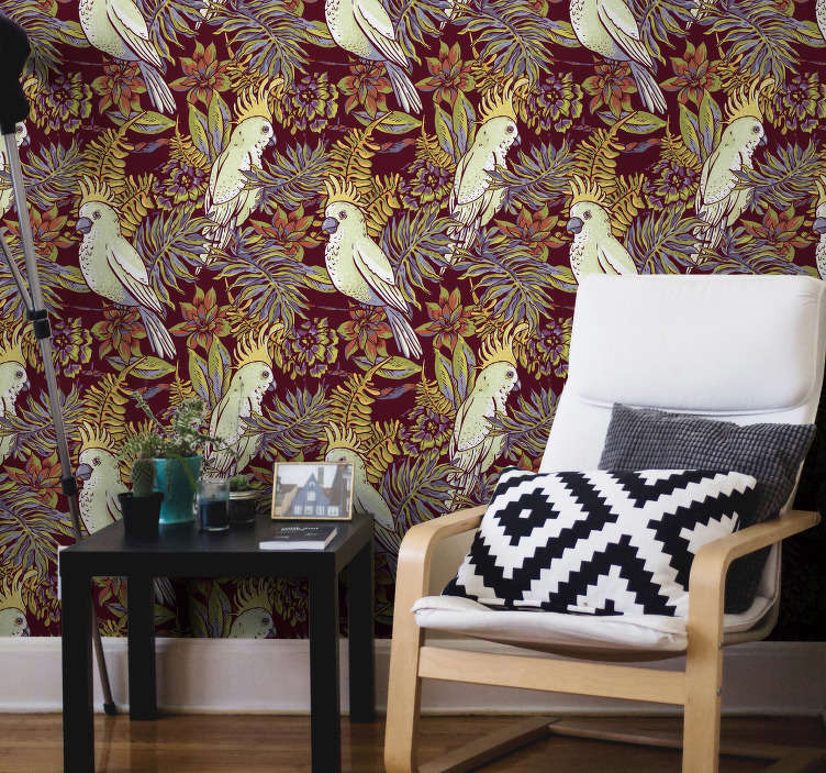 Living Room Wallpaper Floral Parrot - Behang Woonkamer , HD Wallpaper & Backgrounds
