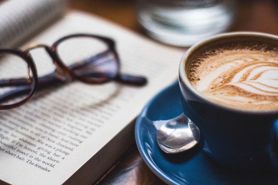 Black Framed Eyeglasses On Book Beside Cappuccino, - Coffee And Books Hd , HD Wallpaper & Backgrounds