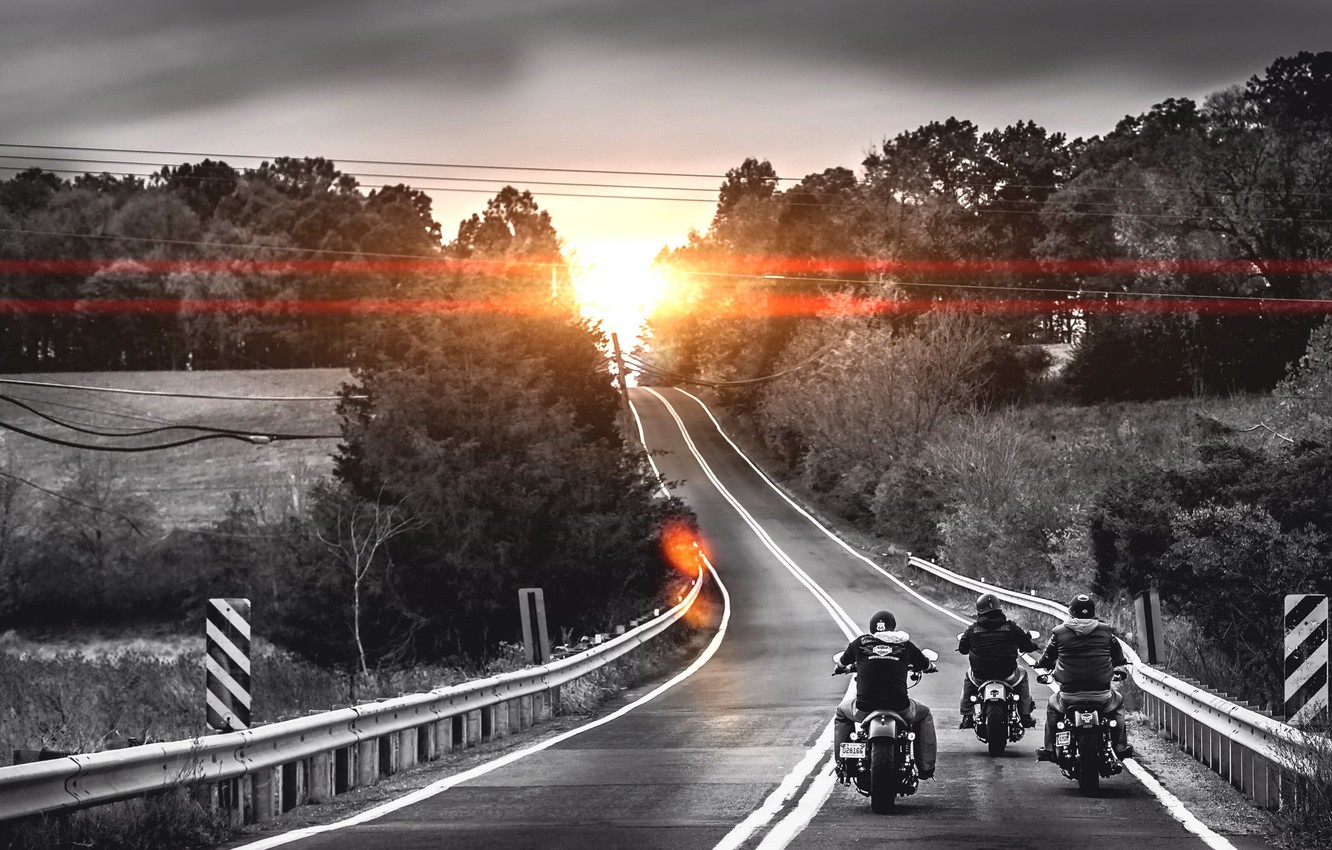 Photo Wallpaper Road, Motorcycles, Morning - Motorcycle On The Road , HD Wallpaper & Backgrounds